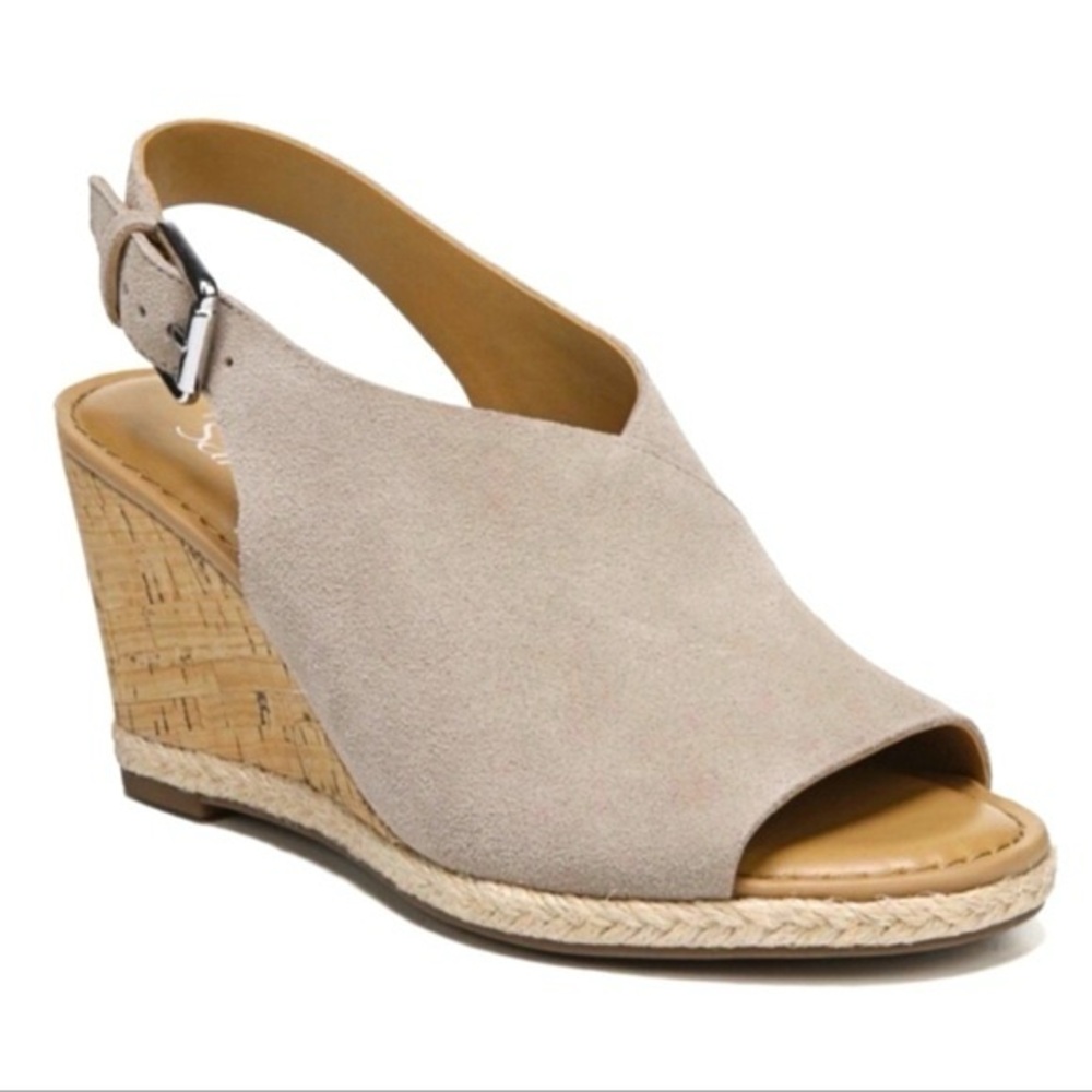 Franco Sarto Julien Leather Shoe, women’s size 7.5, open toe suede, light tan